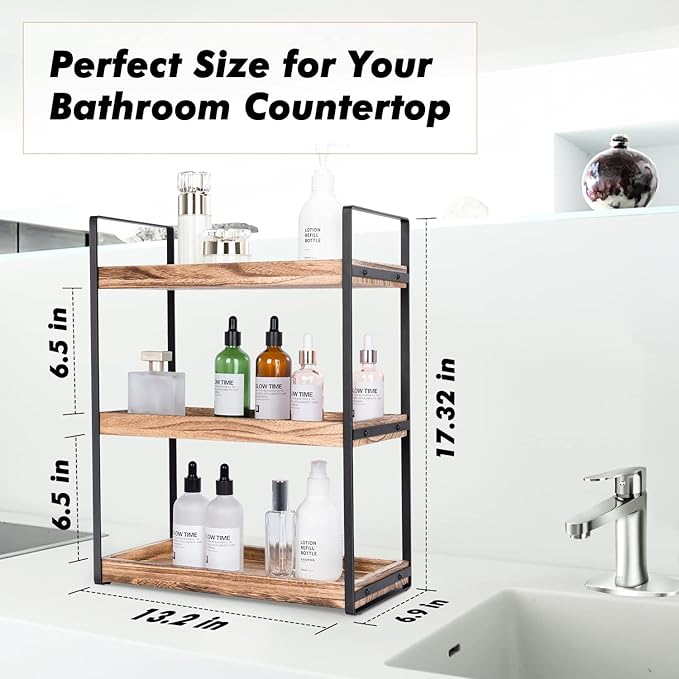 3-Tier Countertop Organizer for Counter Stylish Wood Vanity Shelf Storage - The Perfect Addition to Your Bathroom Decor