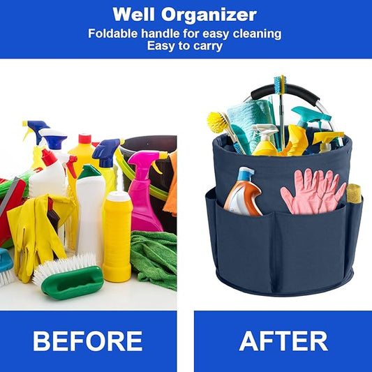 Cleaning Caddy with Handle, Cleaning Products Organiser, 17L Foldable Storage Basket, Cleaning Caddy Organiser, Portable Multi Cleaning Bucket Bag for Home, Garden (Dark Blue)-NeatNest