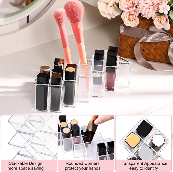 2 Pack Acrylic Lipstick Holder Organizer 32 Slots Clear Lip Gloss Holder Organizers Stackable Fish Shape Lipsticks Tower Lipstick Case Display Stand Storage Box for Makeup Cosmetic Vanity drawer-NeatNest