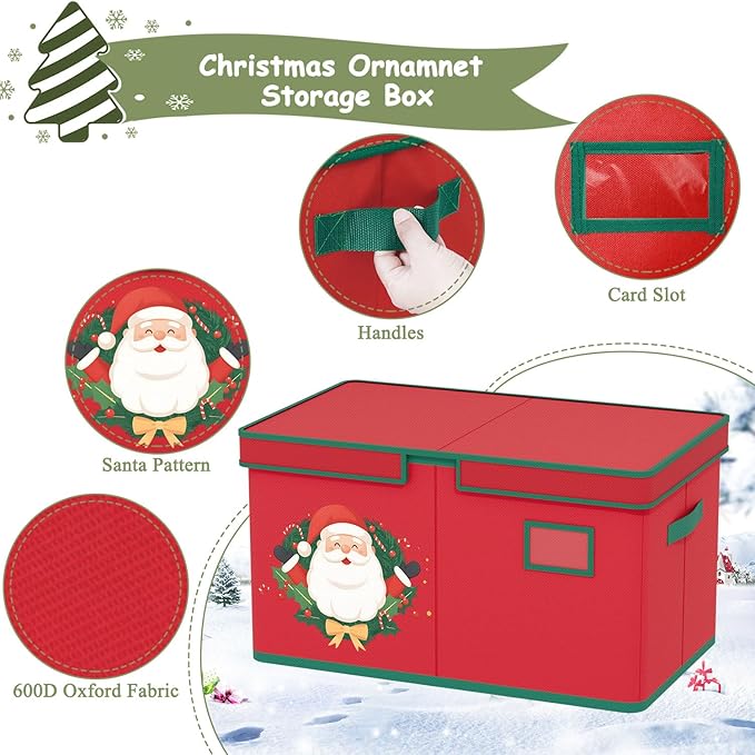 Christmas Ornament Storage Box Red Christmas Decoration Storage Containers 600D Oxford fabric Ornament Organizer Storage Box Fit 96 3 inch Holiday Ornaments Christmas Decor Storage Container-NeatNest