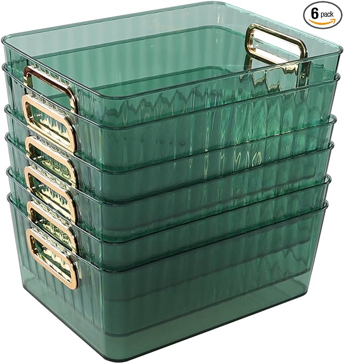 Clear Pantry Storage Organizer Bins, Green, 6 Packs-NeatNest