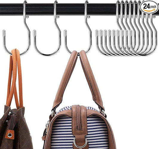 24-Pack Purse Hangers for Closet, Large 5-inch Twist Design Hooks for Bags, Purses, Handbags, Belts, Scarves, Hats (Platinum)-NeatNest