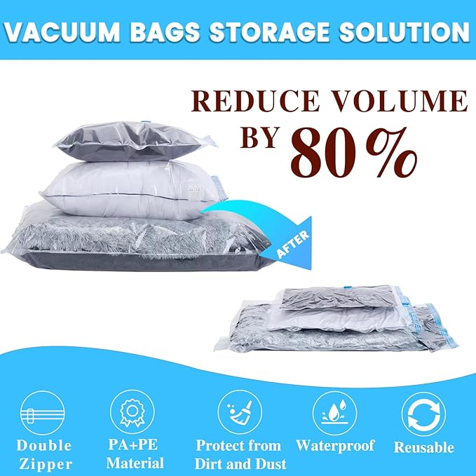 Vacuum Storage Bags with Electric Air Pump,24 Pack (12 Medium,12 Small Bags) Zip Seal Space Saver Bag for Travel Clothes,Blanket,Duvets,Pillows,Comforters-NeatNest