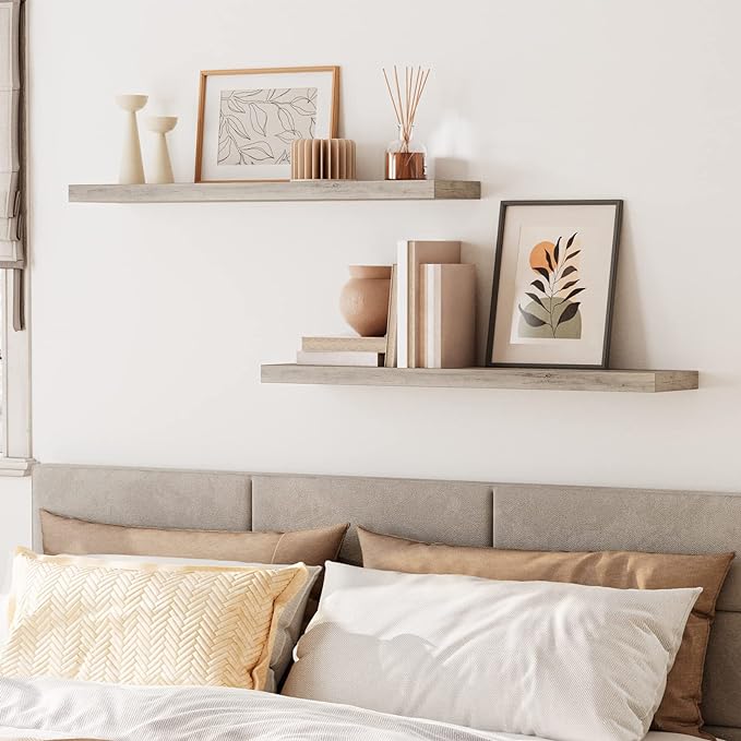 HOOBRO Floating Shelves for Wall, Wall Mounted Shelf Set of 2, 39.4" Hanging Shelf with Invisible Brackets, for Wall in Bathroom, Bedroom, Toilet, Kitchen, Livingroom, Office, Greige BG100BJP201-NeatNest