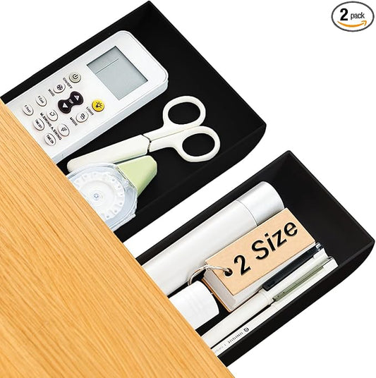 2 Packs Under Desk Drawers, Slide Out Drawer Attachment, Plastic Desk Accessories & Workspace Organizers, Self-Adhesive Hidden Desktop Pen Holder for Office School Home (Black)-NeatNest