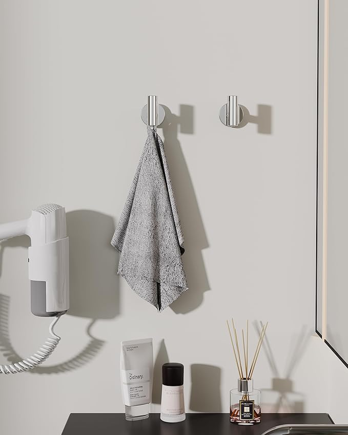 Chrome Bathroom Towel Hook, Coat Robe Clothes Hook for Kitchen Garage Wall Mounted 4 Pack, 304 Stainless Steel, Heavy Duty Door Hanger, Cabinet Closet Wall Hook for Hotel Pool (Polished Chrome)