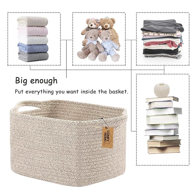 COMFY-HOMI Storage Basket for Shelves, Woven Baskets for Storage, Cotton Rope Basket for Toys,Towel Baskets, Toy Storage Organizer, Storage Cube Bin, Organization and Storage-All Brown-NeatNest