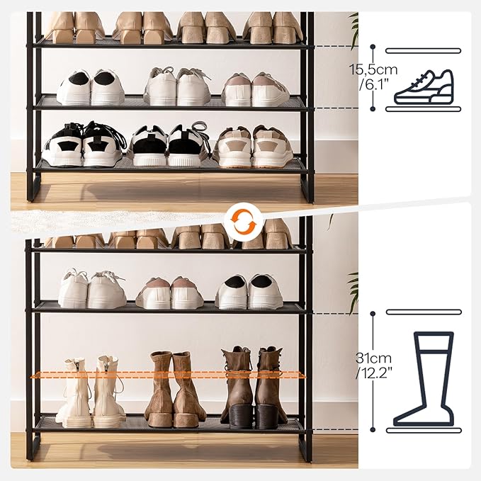 HOOBRO Shoe Rack, 12-Tier Shoe Storage Organizer, Large Capacity Shoe Shelf for Front Door Entrance, Entryway, Closet, Holds 36-48 Pairs of Shoes, Closet, Greige and Black BG127XJ01-NeatNest