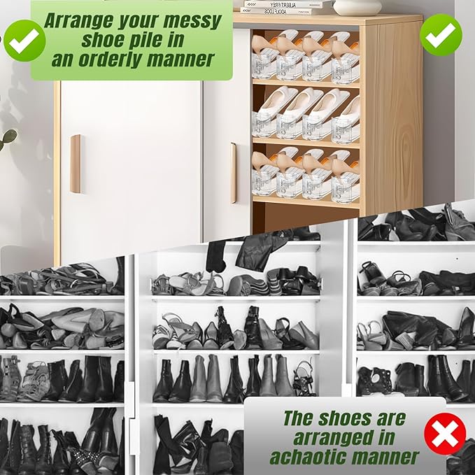 Shoe Slots Organizer,20 PACK Transparent Shoe Stacker Adjustable Shoe Slot Organizer Space Saver Shoe Rack Holder Shoe Storage Organizers for Closet,Transparent-NeatNest