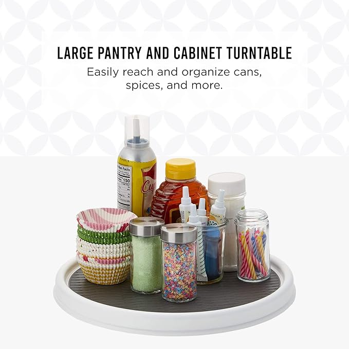 Copco Basics Non-Skid Pantry Cabinet Lazy Susan Turntable, 12-Inch, White/Gray (Pack of 2)-NeatNest