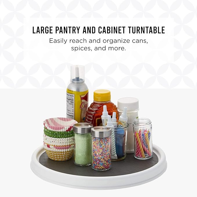 Copco Basics Non-Skid Pantry Cabinet Lazy Susan Turntable, 12-Inch, White/Gray, 1 Count (Pack of 1)-NeatNest