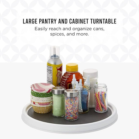 Copco Basics Non-Skid Pantry Cabinet Lazy Susan Turntable, 12-Inch, White/Gray, 1 Count (Pack of 1)-NeatNest