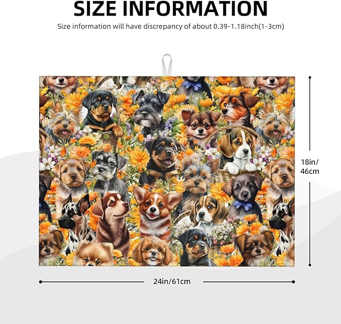 Cute Puppy Dog Dish Drying Mat 18 x 24 Inch for Kitchen Counter Cute Kitchen Mat Microfiber Kitchen Countertop Absorbent Reversible Drainer Rack Pad Dish Drying Mat-NeatNest