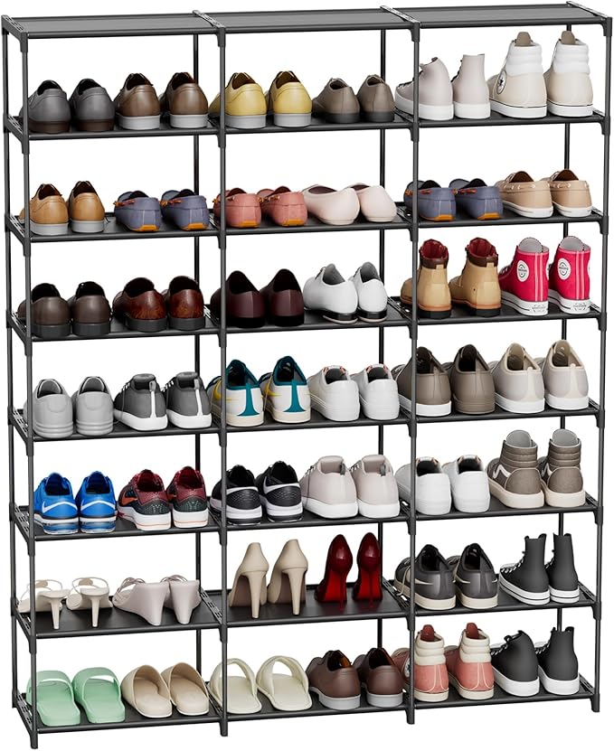Large Shoe Rack 3 Row 8 Tier 40-60 Pairs Shoes Boots with Plastic Plate Home Sturdy Storage Organizer Shelf for Garage Entryway Hallway Front Doorway-NeatNest