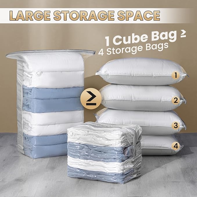 TAILI 8 Pack Vacuum Storage Bags, Cube Space Saver Bags Combo(3 Jumbo +5 Medium), Vacuum Seal Bags for Bedding, Clothing, Comforters, Blankets, Closet Oragnizaer and Space Saving