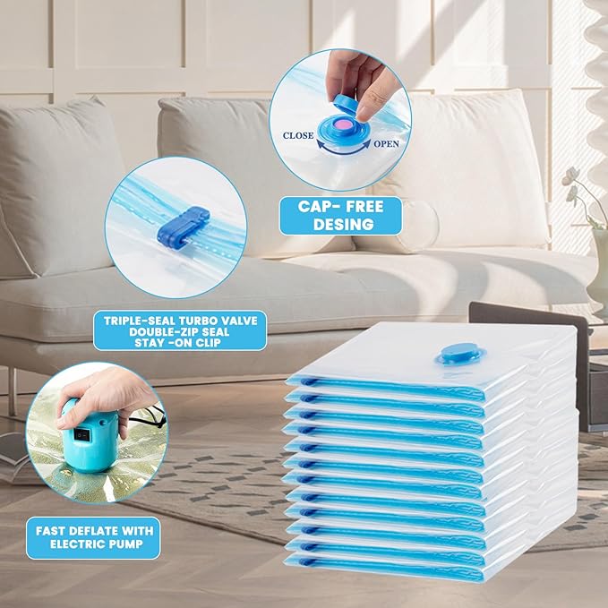 Vacuum Storage Bags,10 Pack (10 Jumbo Bags) Zip Seal Space Saver Bag for Travel Clothes,Blanket,Duvets,Pillows,Comforters-NeatNest