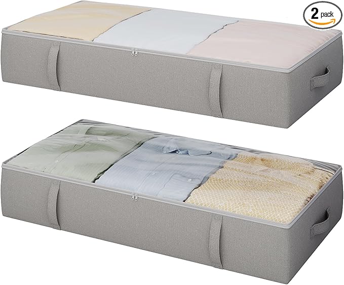 2-Pack Under Bed Storage Containers, 6 Inches Tall Underbed Clothes Storage Organizer Bin with Sturdy Sidewalls/Bottom, Underbed Storage Bins 2 Storage Thin Bins-NeatNest