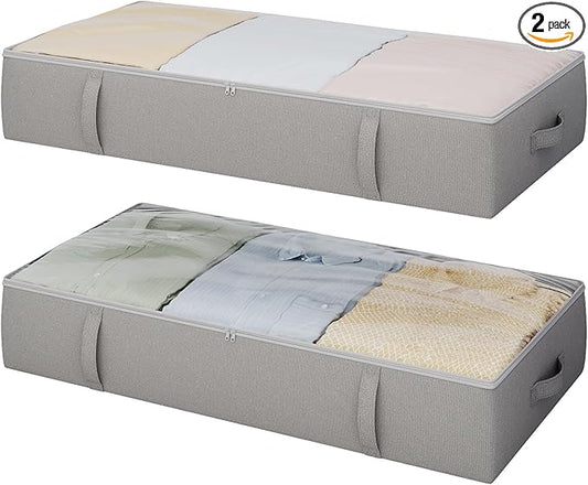 2-Pack Under Bed Storage Containers, 6 Inches Tall Underbed Clothes Storage Organizer Bin with Sturdy Sidewalls/Bottom, Underbed Storage Bins 2 Storage Thin Bins-NeatNest