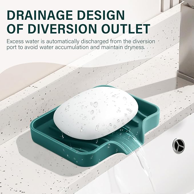 2PCS Self Draining Soap Holder,Spofit Silicone Soap Dish, Suitable for for Kitchen, Bathroom, Shower, Bath Tub,Soap Container (Green)-NeatNest