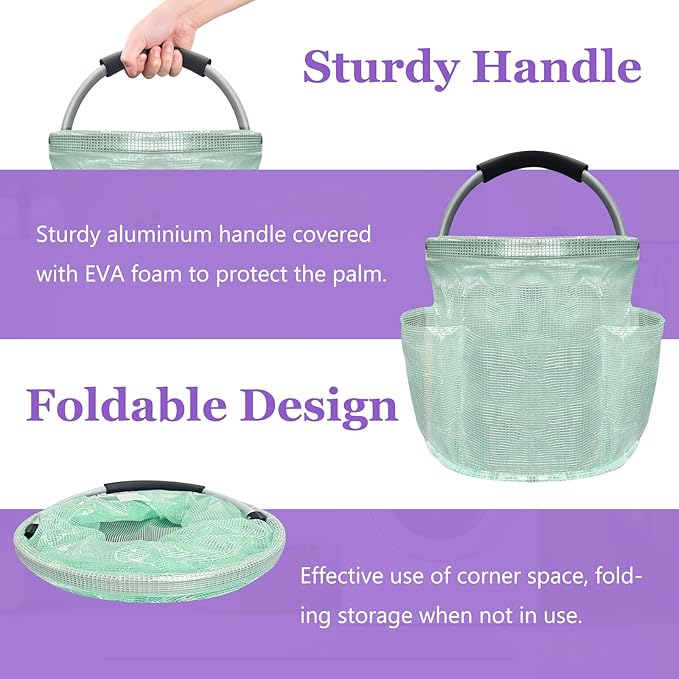 17L Cleaning Caddy for Cleaning Supplies, Foldable Tool Bucket Organizer with 6 Side Pockets, Portable Garden Tool Bag in PVC Resin, Folding Storage Basket for Camping, Gardening, Green-NeatNest
