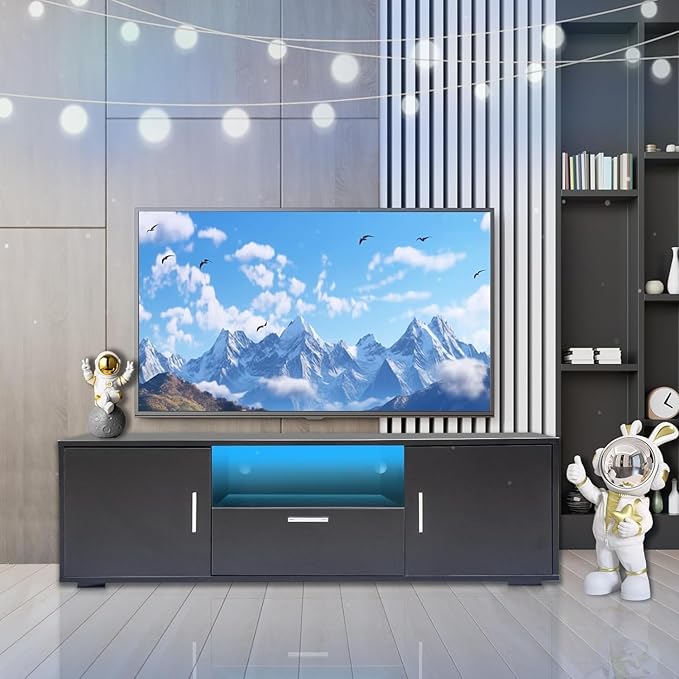 HOUAGI TV Stand for TVs up to 55 inch, LED Entertainment Center with Storage Television Console, Ideal for Living Room and Bedroom Furniture(Black)-NeatNest