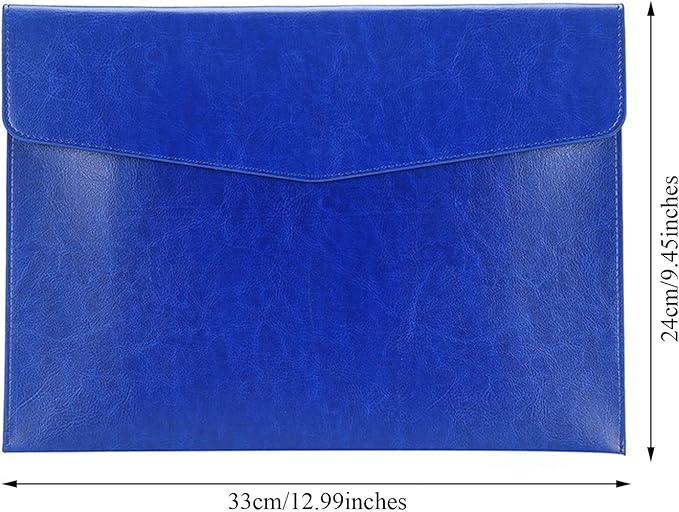 Enyuwlcm PU Leather A4 File Folder Document Holder Envelope Folder Case with Snap Closure for Receipt Contract Blue