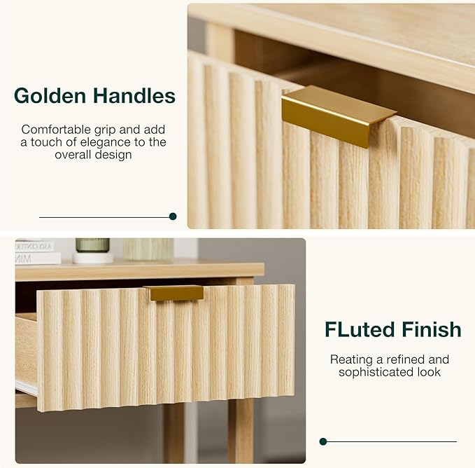 Console Table with Storage, Boho Entryway Table with 3 Fluted Drawers and Shelf, Sofa Table for Living Room, Entryway, Hallway, Natural-NeatNest