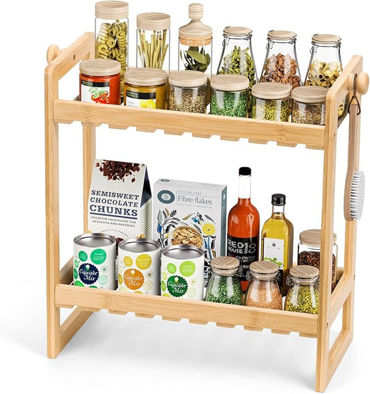 Bamboo Multi-Purpose Organizer, 2 Tier Kitchen Counter Shelf, Natural Brown, 2.56 x 14.37 x 7.08 inches-NeatNest