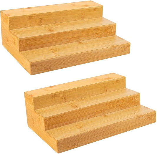 Bamboo Spice Rack Organizer for Cabinet 3 Tier Countertop Step Spice Shelf for Kitchen Storage and Organizer (2 Pack, Cabinet)-NeatNest