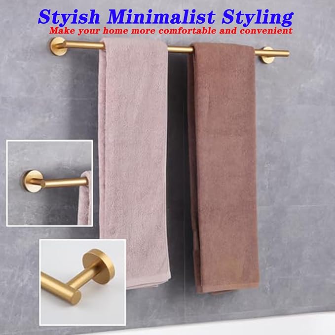 GERZWY Gold Towel Bar 30-Inch Stainless Steel Bathroom Towel Rail Wall Mounted Hand Towel Holder AG1101C75-BE