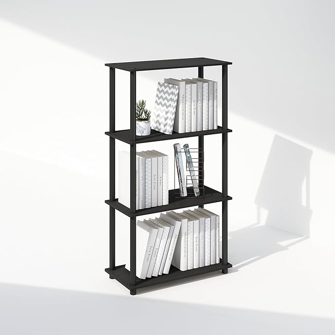Furinno Turn-N-Tube 4-Tier Multipurpose Bookcase, Americano/Black-NeatNest