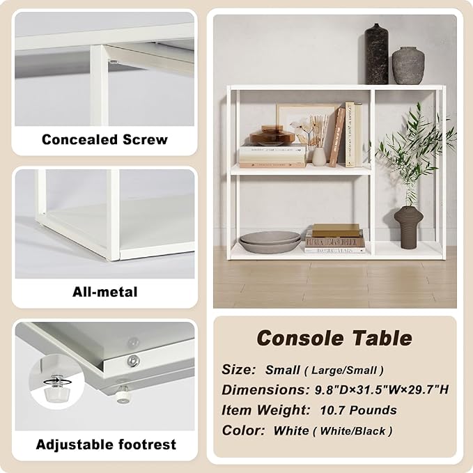 HDANI Console Table, Narrow Entryway Table, 3 Tier Metal Hallway Table, 11.8''Dx39.4''Wx31.5''H(White)-NeatNest