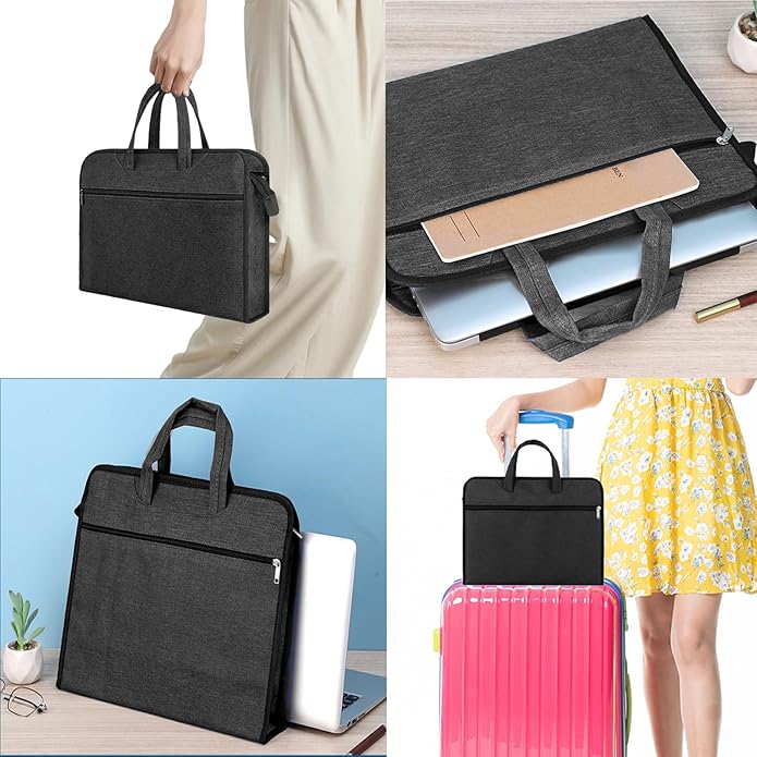Oxford Document Bag with Handle Waterproof Lightweight Portable Zippered File Bag for Carrying Paper Files Filing Folder