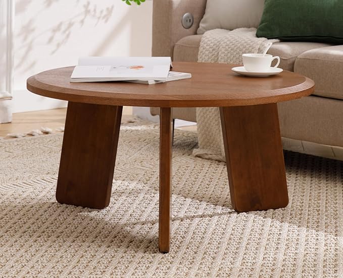 chairus 32 Inches Round Coffee Table Solid Wood Side Table Cute Circle End Table for Living Room, Home Decor, Balcony, Walnut-NeatNest