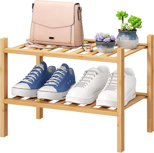 Small Shoe Rack, 2-Tier Shoe Rack for Entryway, Bamboo Wood Shoe Shelf for Closet & Hallway, Long 17.2IN | Beautiful | Functional | Sturdy | Durable-NeatNest