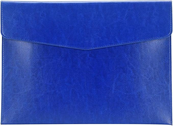 Enyuwlcm PU Leather A4 File Folder Document Holder Envelope Folder Case with Snap Closure for Receipt Contract Blue