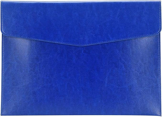 Enyuwlcm PU Leather A4 File Folder Document Holder Envelope Folder Case with Snap Closure for Receipt Contract Blue