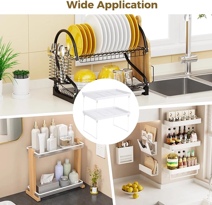 Homaisson 6 PCS Cabinet Storage Shelf Rack, Foldable Cabinet Organizer Shelf, White Stackable Plastic Kitchen Storage shelves Foldable Rack for Kitchen, Fridge, Bathroom-NeatNest