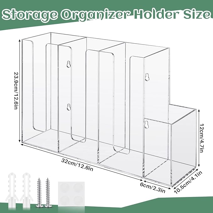 4 Compartments Acrylic Coffee Cup and Lid Storage Organizer Holder Disposable Paper Cup Dispenser Organizer Plastic Lid Holder Accessories for Kitchen Bar Shop Party Supplies(Transparent)