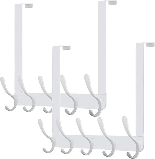 WEBI Over The Door Hook 5 Coat Hooks,Over The Door Towel Rack,Door Hanger Coat Rack Towel Hanger for Hanging Coats,Clothes,Bathroom,White,2 Packs