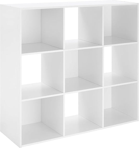 Whitmor 9 Cube Storage Organizer, 3 Tier Stackable MDF Wood Bookcase, Open Storage Display Bookshelf, Storage Cabinet for Living Room, Bedroom, Home, Office, 35.1" L x 11.6" W x 33.9" H, White-NeatNest