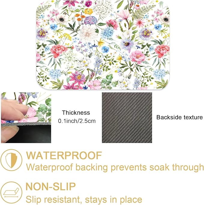 Colorful Flower Dish Drying Mats for Kitchen Counter Absorbent Fast Dry Dish Drainer Rack Mats for Dishes Utensils Pot and Pan, Kitchen Accessories 24"x16"-NeatNest