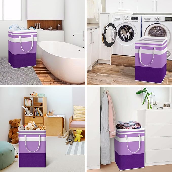HomeHacks 2 Pack Large Laundry Baskets, Waterproof, Freestanding Laundry Hampers, Collapsible Clothes Hamper with Reinforced Handles in Laundry, College Dorm, Bathroom, Bedroom (Purple, 75Lx2)-NeatNest