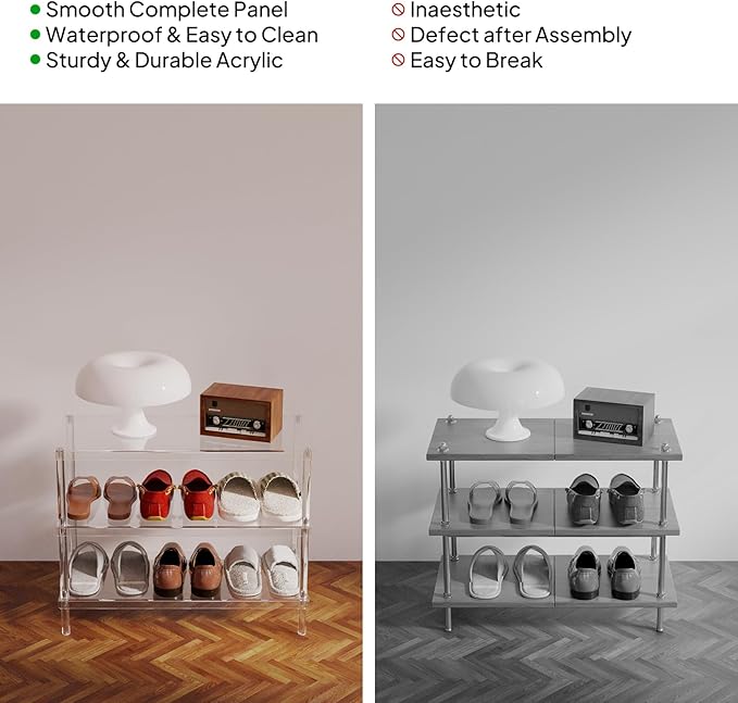 Aquiver 3-Tier Acrylic Shoe Rack - Modern Freestanding Shoe Storage Shelf for Entryway, Closet - 25.6'' L x 11.8'' W x 20.3'' H, Easy Assembly & Clean-NeatNest