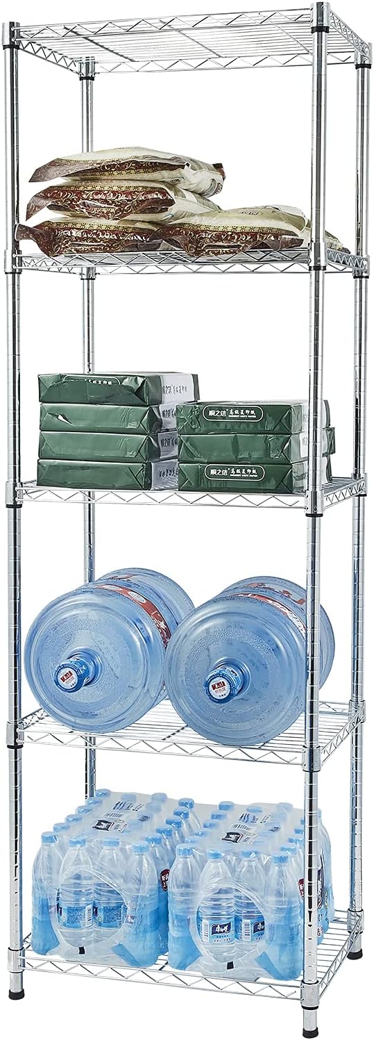 5 Tier Adjustable Storage Shelf Metal Storage Rack Wire Shelving Unit Storage Shelves for Pantry Closet Kitchen Laundry Bathroom (Silver-5-Tier)
