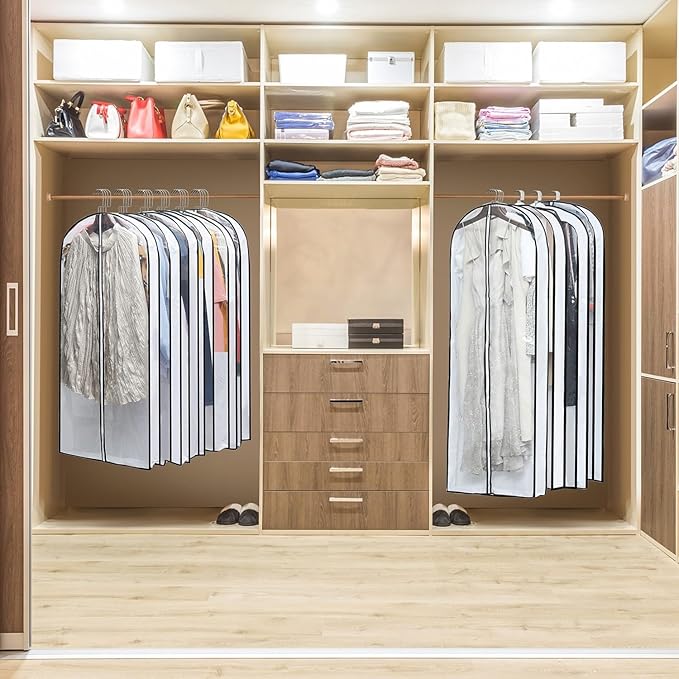 Clear Garment Storage with 4" Gusseted Hanging Covers - Durable, Transparent Protectors for Long Coats, Gowns, Dresses - 24"x 60"x 4" / 6 Pack-NeatNest