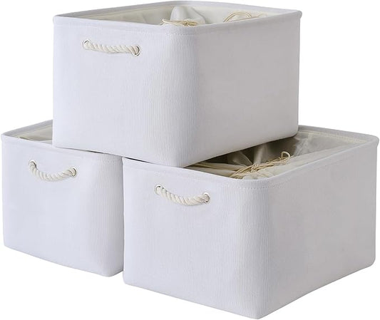 TheWarmHome Organization and Storage Basket for Shelves - Extra Jumbo 3 Pack 20.5x15.8x13.8 inch Cube Storage Bins for Toy Closet Box Home Organizer Gift (White)-NeatNest
