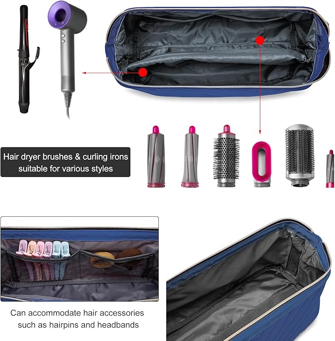 Hair Tools Travel Bag for Shark Flexstyle Dyson, Quilted Case Organizer Bag, Gift for Women Hair Accessories Storage Bag, Travel Hairdryer Portable Bag for Women, Blue-NeatNest