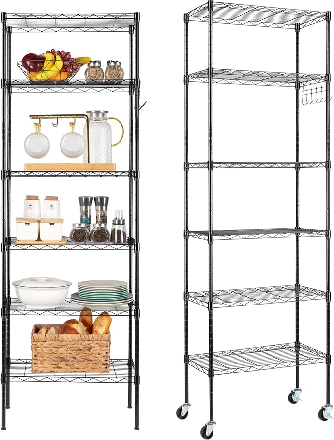 6 Tier Adjustable Storage Shelf Metal Storage Rack Wire Shelving Unit Storage Shelves Metal for Pantry Closet Kitchen Laundry