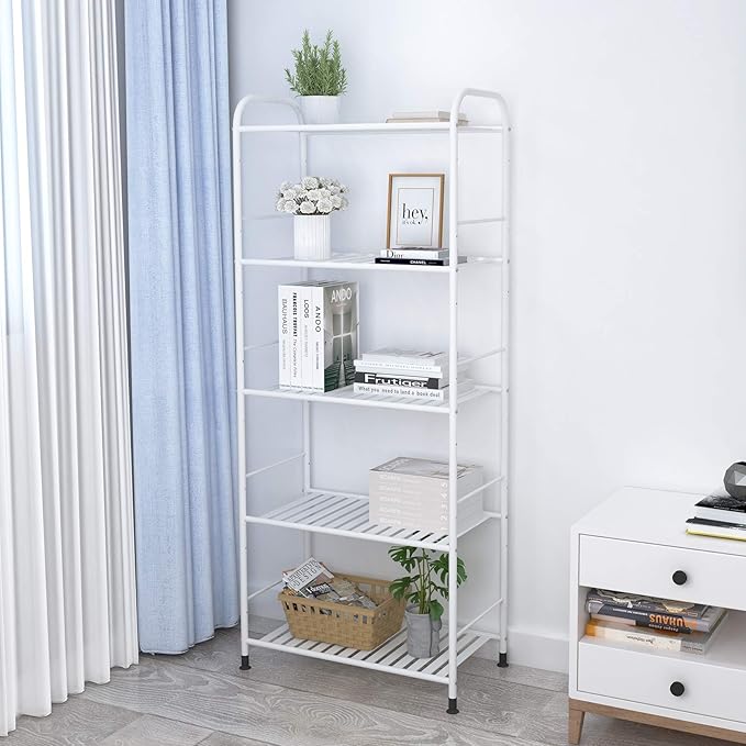 JSB 5-Tier Adjustable Shelving Unit, Heavy Duty Storage Rack Organizer Metal Corner Shelf for Kitchen Living Room Laundry Pantry Bathroom (White, 5 Tier)-NeatNest